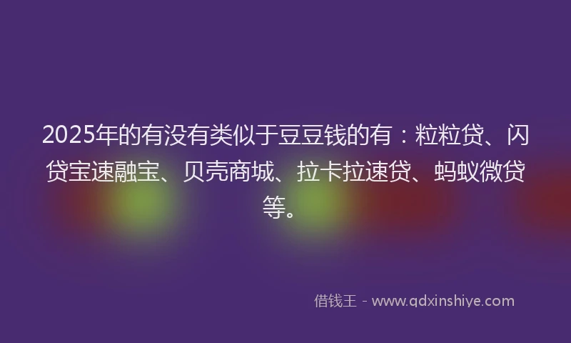2025年的有没有类似于豆豆钱的有：粒粒贷、闪贷宝速融宝、贝壳商城、拉卡拉速贷、蚂蚁微贷等。