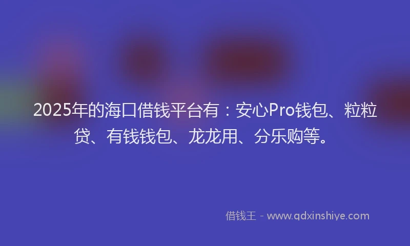 2025年的海口借钱平台有：安心Pro钱包、粒粒贷、有钱钱包、龙龙用、分乐购等。