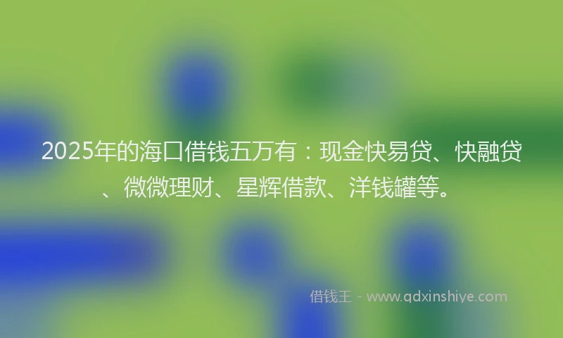 2025年的海口借钱五万有：现金快易贷、快融贷、微微理财、星辉借款、洋钱罐等。