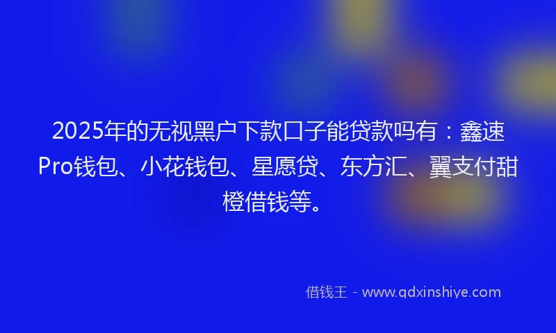 2025年的无视黑户下款口子能贷款吗有：鑫速Pro钱包、小花钱包、星愿贷、东方汇、翼支付甜橙借钱等。