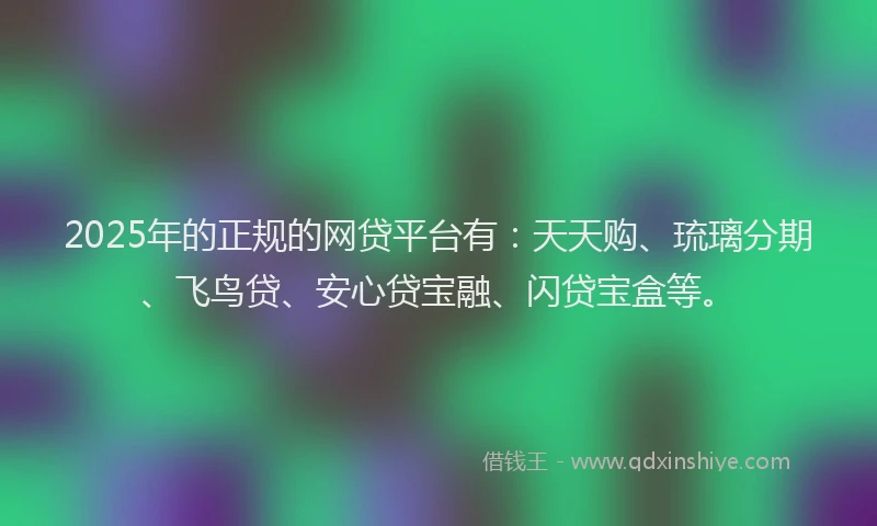 2025年的正规的网贷平台有：天天购、琉璃分期、飞鸟贷、安心贷宝融、闪贷宝盒等。