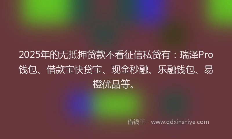 2025年的无抵押贷款不看征信私贷有：瑞泽Pro钱包、借款宝快贷宝、现金秒融、乐融钱包、易橙优品等。