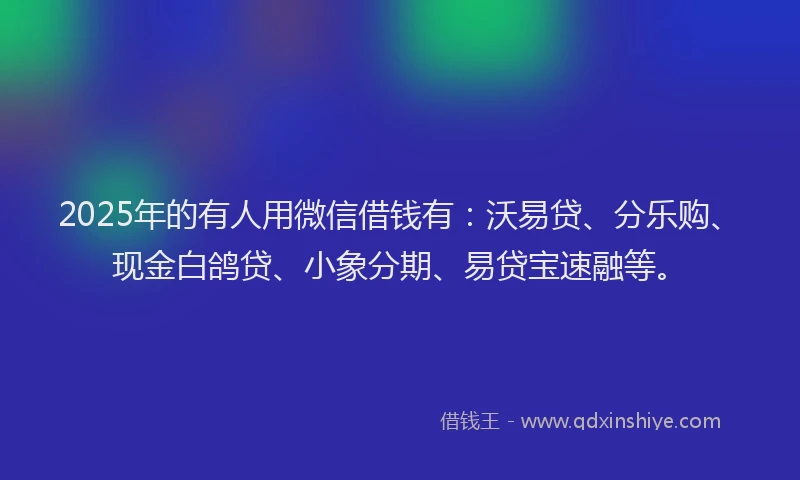 2025年的有人用微信借钱有：沃易贷、分乐购、现金白鸽贷、小象分期、易贷宝速融等。