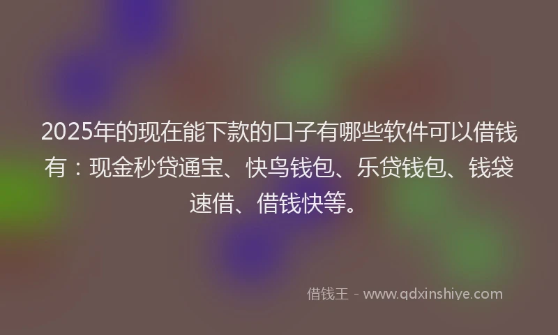 2025年的现在能下款的口子有哪些软件可以借钱有：现金秒贷通宝、快鸟钱包、乐贷钱包、钱袋速借、借钱快等。
