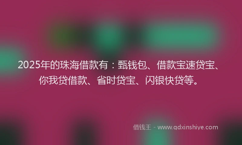 2025年的珠海借款有：甄钱包、借款宝速贷宝、你我贷借款、省时贷宝、闪银快贷等。