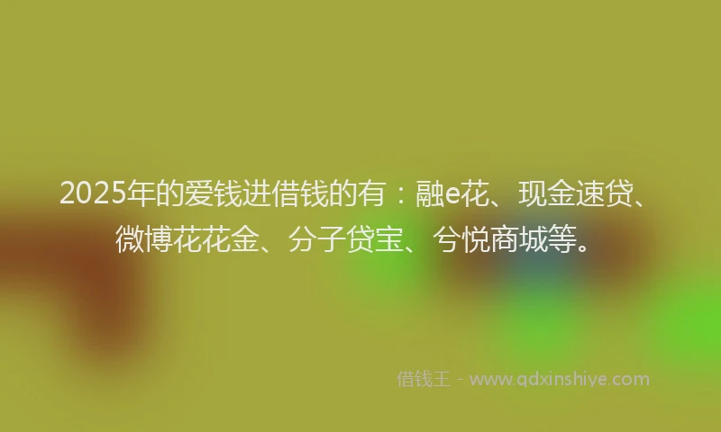 2025年的爱钱进借钱的有：融e花、现金速贷、微博花花金、分子贷宝、兮悦商城等。