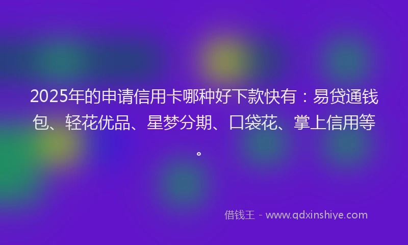 2025年的申请信用卡哪种好下款快有：易贷通钱包、轻花优品、星梦分期、口袋花、掌上信用等。