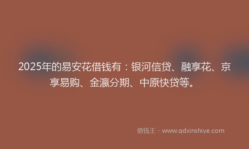 2025年的易安花借钱有：银河信贷、融享花、京享易购、金瀛分期、中原快贷等。