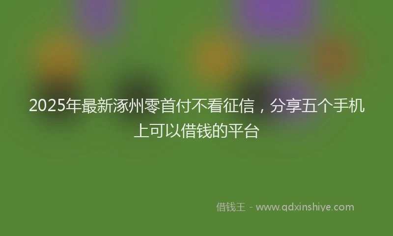 2025年最新涿州零首付不看征信，分享五个手机上可以借钱的平台