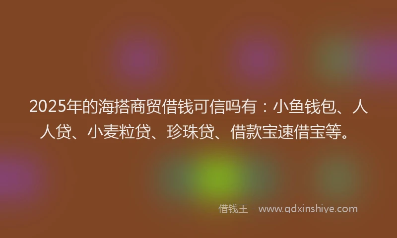 2025年的海搭商贸借钱可信吗有：小鱼钱包、人人贷、小麦粒贷、珍珠贷、借款宝速借宝等。