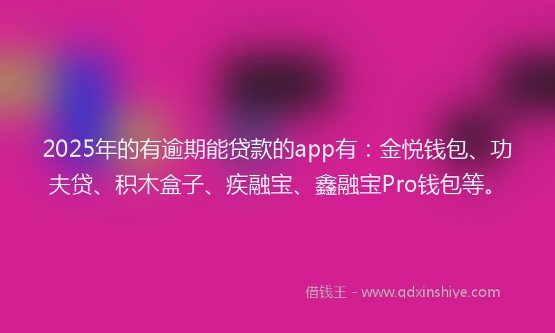 2025年的有逾期能贷款的app有：金悦钱包、功夫贷、积木盒子、疾融宝、鑫融宝Pro钱包等。