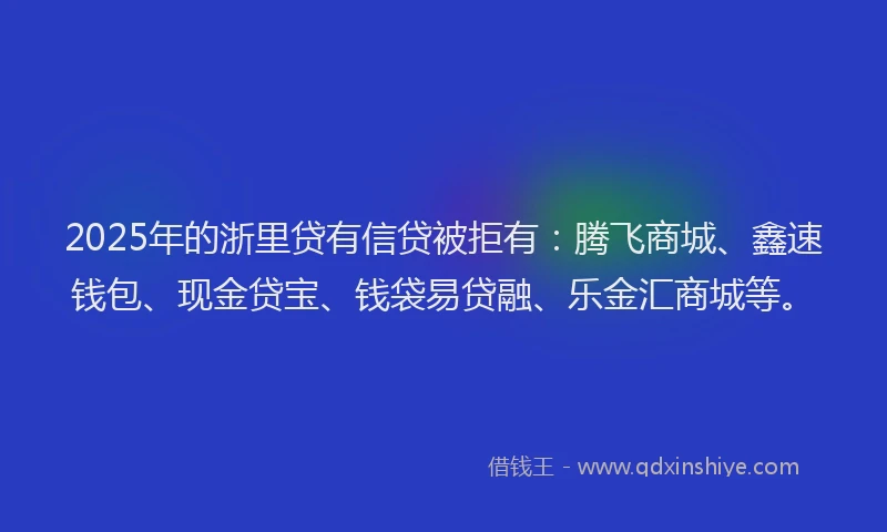 2025年的浙里贷有信贷被拒有：腾飞商城、鑫速钱包、现金贷宝、钱袋易贷融、乐金汇商城等。