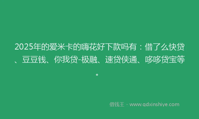 2025年的爱米卡的嗨花好下款吗有：借了么快贷、豆豆钱、你我贷-极融、速贷侠通、哆哆贷宝等。