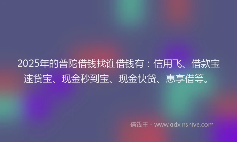 2025年的普陀借钱找谁借钱有：信用飞、借款宝速贷宝、现金秒到宝、现金快贷、惠享借等。