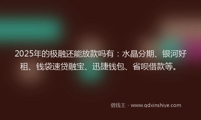 2025年的极融还能放款吗有：水晶分期、银河好租、钱袋速贷融宝、迅捷钱包、省呗借款等。