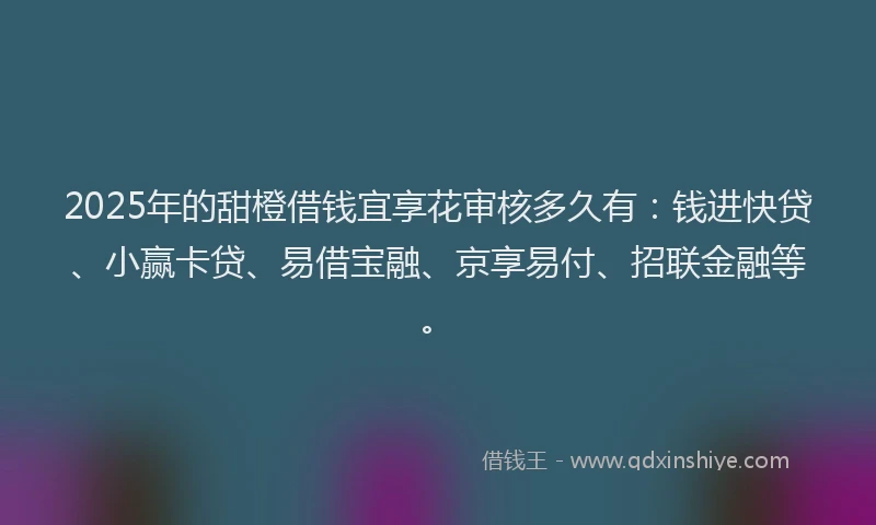 2025年的甜橙借钱宜享花审核多久有：钱进快贷、小赢卡贷、易借宝融、京享易付、招联金融等。