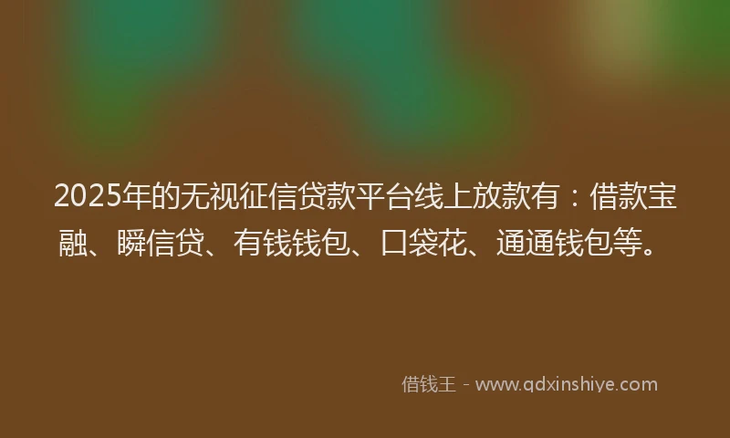 2025年的无视征信贷款平台线上放款有：借款宝融、瞬信贷、有钱钱包、口袋花、通通钱包等。