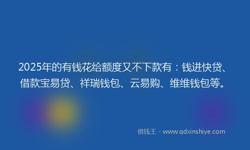 2025年的有钱花给额度又不下款有：钱进快贷、借款宝易贷、祥瑞钱包、云易购、维维钱包等。