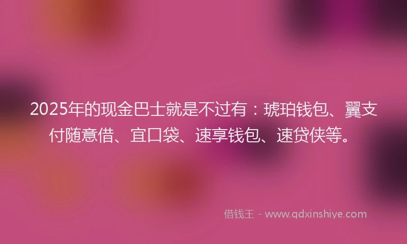 2025年的现金巴士就是不过有：琥珀钱包、翼支付随意借、宜口袋、速享钱包、速贷侠等。