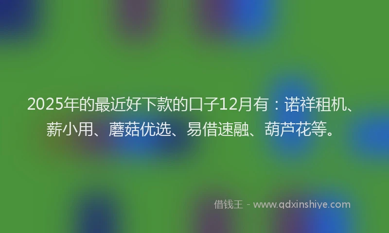 2025年的最近好下款的口子12月有：诺祥租机、薪小用、蘑菇优选、易借速融、葫芦花等。