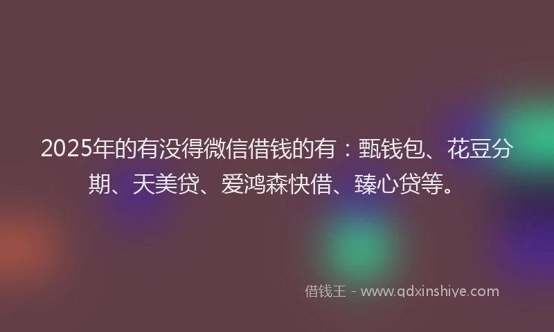 2025年的有没得微信借钱的有：甄钱包、花豆分期、天美贷、爱鸿森快借、臻心贷等。