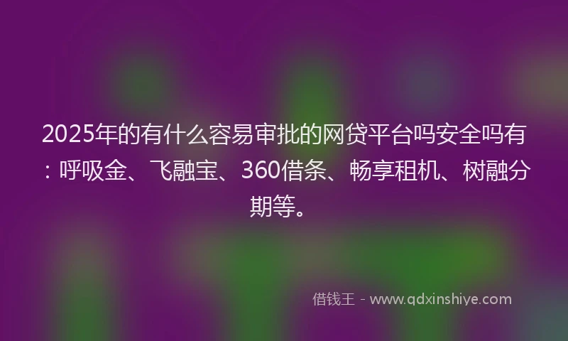 2025年的有什么容易审批的网贷平台吗安全吗有：呼吸金、飞融宝、360借条、畅享租机、树融分期等。