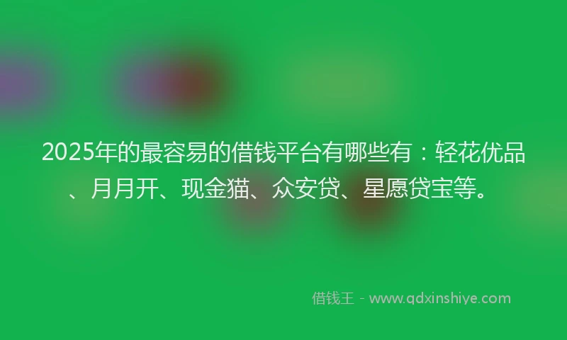 2025年的最容易的借钱平台有哪些有：轻花优品、月月开、现金猫、众安贷、星愿贷宝等。