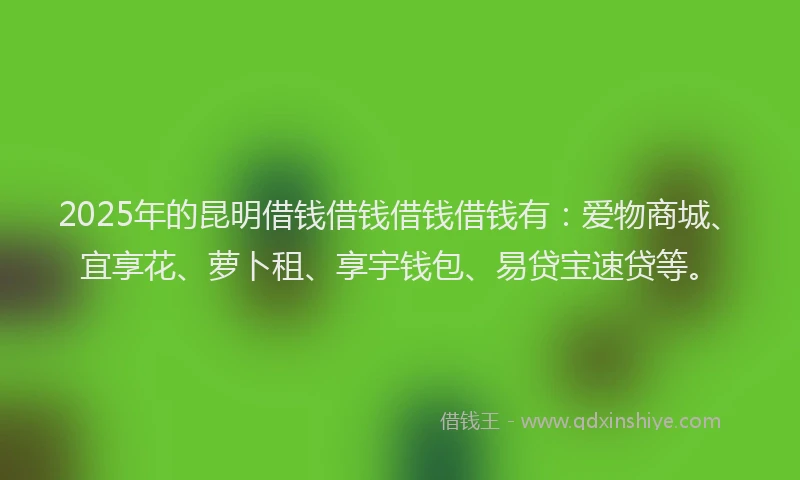 2025年的昆明借钱借钱借钱借钱有：爱物商城、宜享花、萝卜租、享宇钱包、易贷宝速贷等。