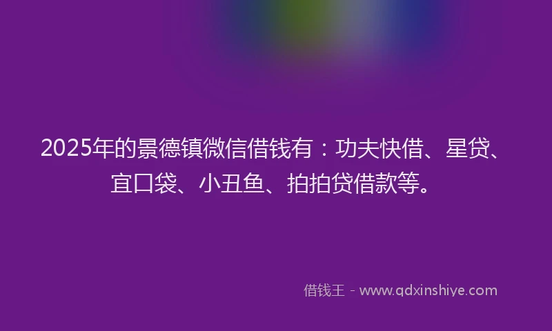 2025年的景德镇微信借钱有：功夫快借、星贷、宜口袋、小丑鱼、拍拍贷借款等。