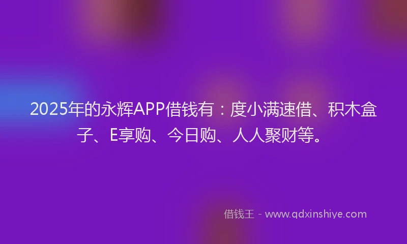 2025年的永辉APP借钱有：度小满速借、积木盒子、E享购、今日购、人人聚财等。
