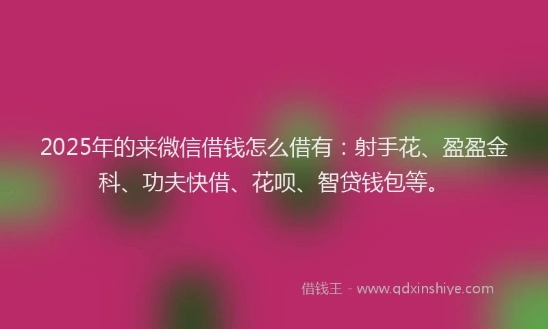2025年的来微信借钱怎么借有：射手花、盈盈金科、功夫快借、花呗、智贷钱包等。