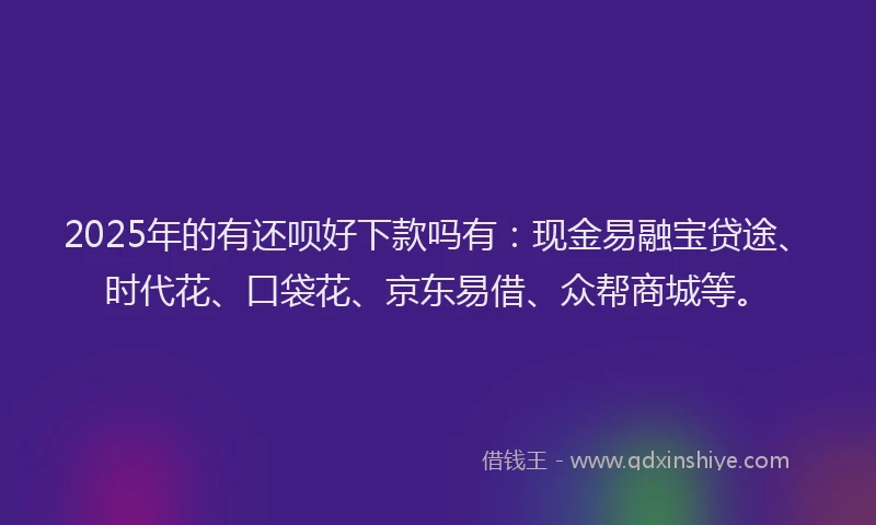 2025年的有还呗好下款吗有：现金易融宝贷途、时代花、口袋花、京东易借、众帮商城等。
