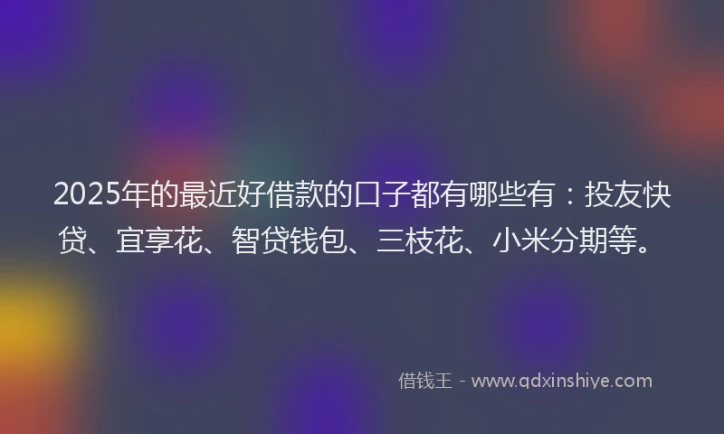 2025年的最近好借款的口子都有哪些有：投友快贷、宜享花、智贷钱包、三枝花、小米分期等。