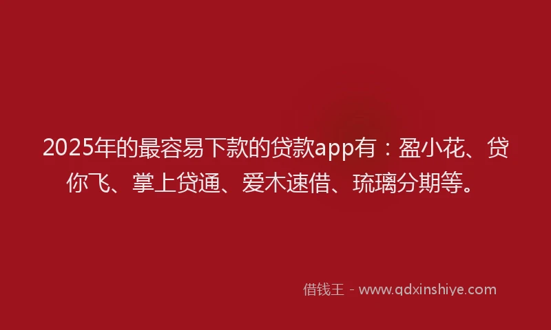 2025年的最容易下款的贷款app有：盈小花、贷你飞、掌上贷通、爱木速借、琉璃分期等。