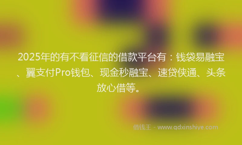 2025年的有不看征信的借款平台有：钱袋易融宝、翼支付Pro钱包、现金秒融宝、速贷侠通、头条放心借等。