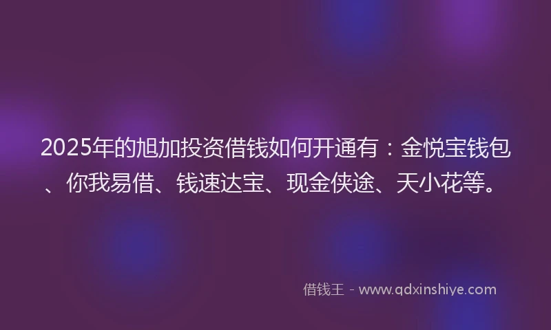 2025年的旭加投资借钱如何开通有：金悦宝钱包、你我易借、钱速达宝、现金侠途、天小花等。