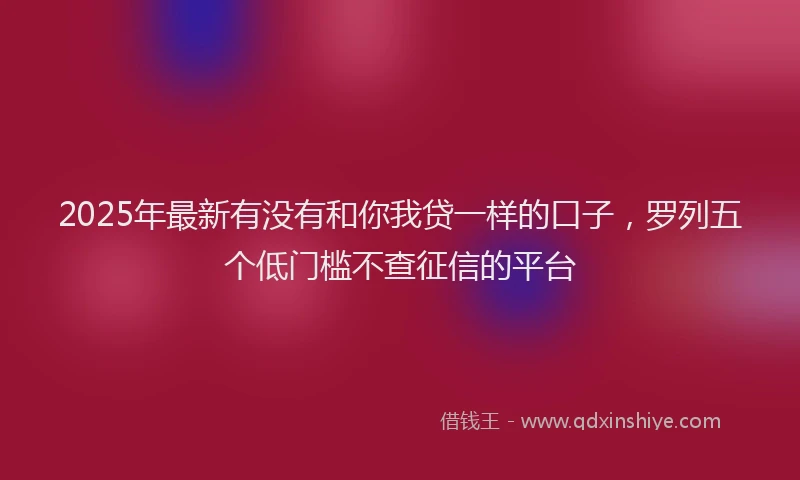 2025年最新有没有和你我贷一样的口子，罗列五个低门槛不查征信的平台
