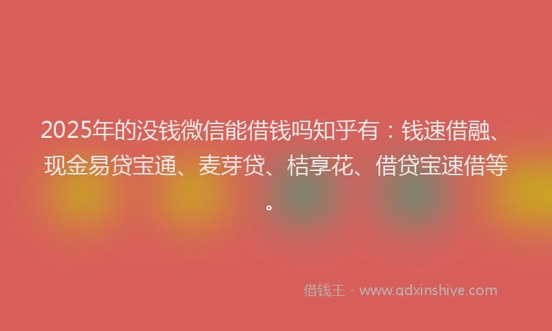 2025年的没钱微信能借钱吗知乎有：钱速借融、现金易贷宝通、麦芽贷、桔享花、借贷宝速借等。