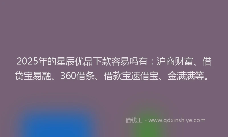 2025年的星辰优品下款容易吗有：沪商财富、借贷宝易融、360借条、借款宝速借宝、金满满等。