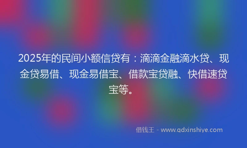 2025年的民间小额信贷有：滴滴金融滴水贷、现金贷易借、现金易借宝、借款宝贷融、快借速贷宝等。