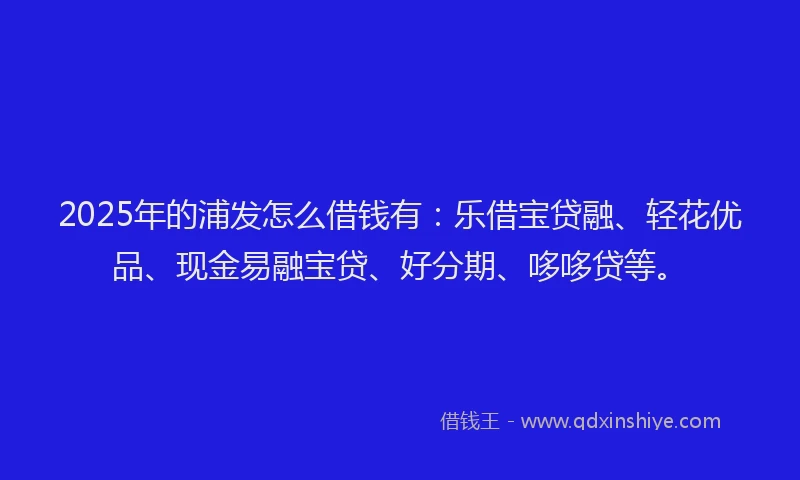 2025年的浦发怎么借钱有：乐借宝贷融、轻花优品、现金易融宝贷、好分期、哆哆贷等。
