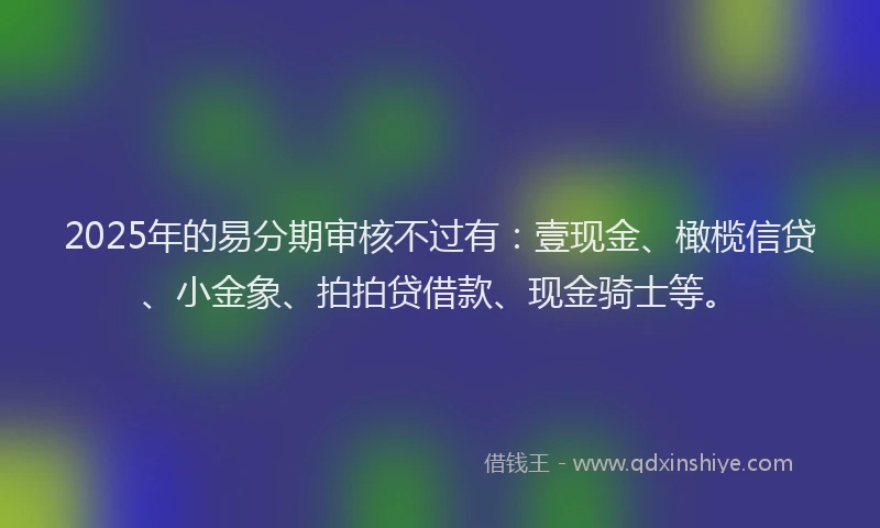 2025年的易分期审核不过有：壹现金、橄榄信贷、小金象、拍拍贷借款、现金骑士等。