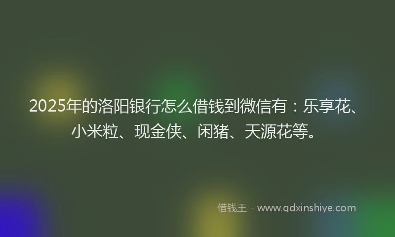 2025年的洛阳银行怎么借钱到微信有：乐享花、小米粒、现金侠、闲猪、天源花等。