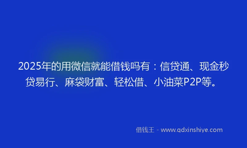 2025年的用微信就能借钱吗有：信贷通、现金秒贷易行、麻袋财富、轻松借、小油菜P2P等。