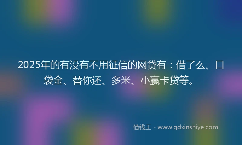 2025年的有没有不用征信的网贷有：借了么、口袋金、替你还、多米、小赢卡贷等。
