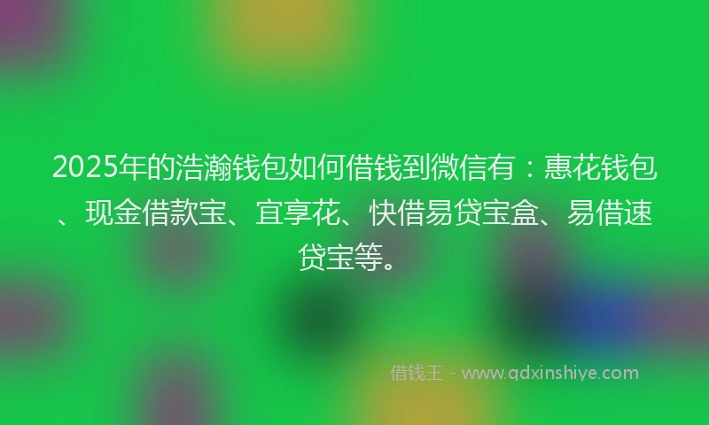 2025年的浩瀚钱包如何借钱到微信有：惠花钱包、现金借款宝、宜享花、快借易贷宝盒、易借速贷宝等。
