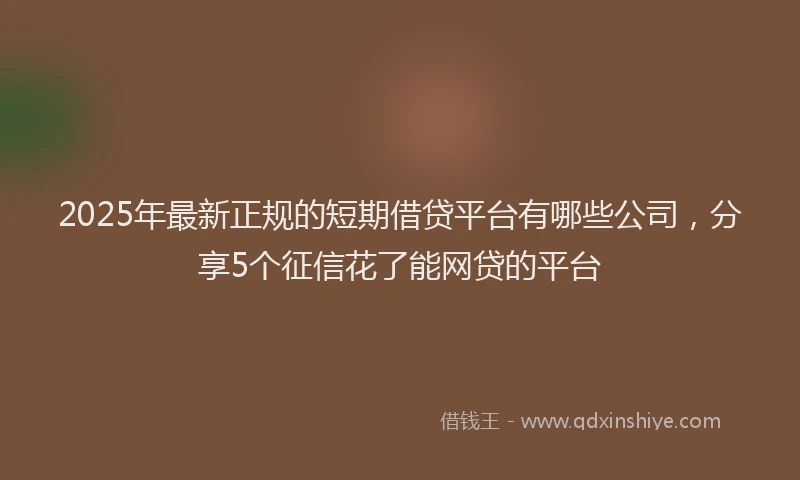 2025年最新正规的短期借贷平台有哪些公司，分享5个征信花了能网贷的平台