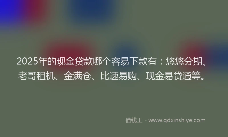 2025年的现金贷款哪个容易下款有：悠悠分期、老哥租机、金满仓、比速易购、现金易贷通等。