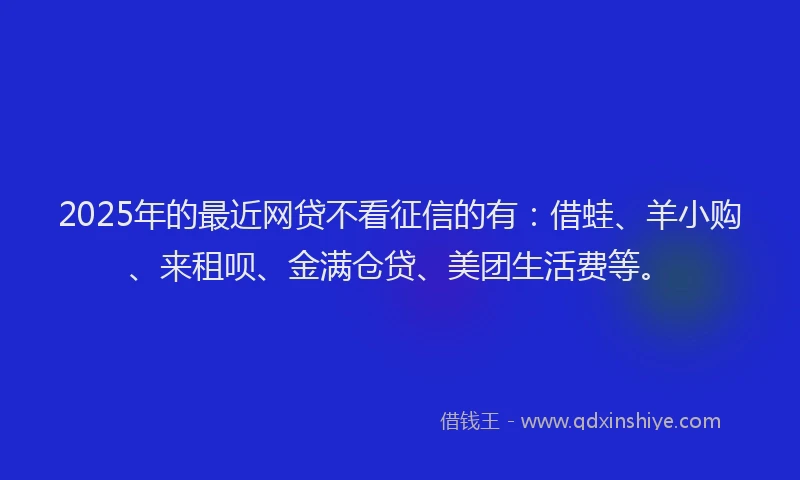 2025年的最近网贷不看征信的有：借蛙、羊小购、来租呗、金满仓贷、美团生活费等。