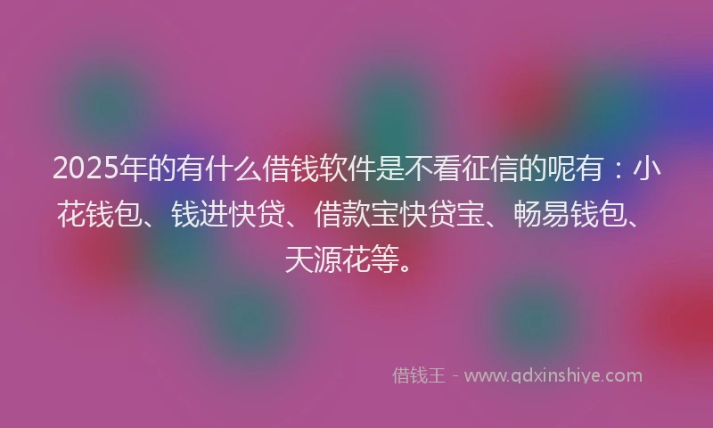 2025年的有什么借钱软件是不看征信的呢有：小花钱包、钱进快贷、借款宝快贷宝、畅易钱包、天源花等。